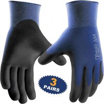 3 pares de guantes de trabajo ultrafinos recubiertos de PU, excelente agarre, guantes de trabajo de seguridad recubiertos de poliuretano negro con concha de nailon, puño de muñeca de punto