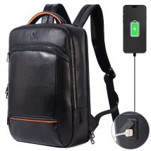 HUMERPAUL Robuster Rucksack aus Rindsleder für Laptop, Geschäftskapazität, Rucksack mit USB-Ladeanschluss, Reise-Multifunktionsrucksack