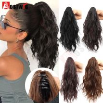 Synthetische 12 Zoll kurze gewellte braune schwarze Pferdeschwanz-Haarverlängerung Klaue Clip-in-Haarteil-Haarverlängerungsstil für Frauen täglich