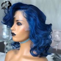 Blaue Body Wave Lace Frontal Perücke Angel Hair 180% Dichte Echthaar-Perücken 100% Echthaar-Qualität Blau Gefärbte 13*4 Lace Front Perücken