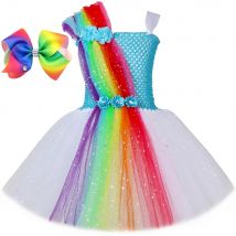 Rainbow Tutu Dress for Girls Birthday Party Ball Gown Glitter Tulle Princess Dress Toddler Kids Holiday Carnival Perform Costume