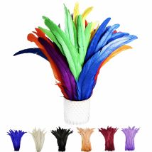 100 Uds 25-45cm venta al por mayor plumas de gallo artesanías de boda DIY pluma Natural costura ropa trabajo hecho a mano decoración de pluma de fiesta