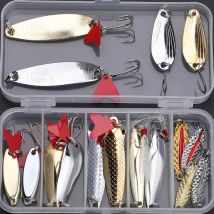 Kit esca da pesca Set da 16 pezzi Trolling Jigging Lure Cucchiaio di metallo per Bass Pike Manovella Attrezzatura Accessori con scatola Wobblers Kit