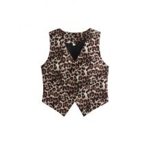 Leoparden-Crop-Weste mit Knöpfen vorne für Damen, V-Ausschnitt, ärmellos, Tierdruck, Damenoberbekleidung, schicke Oberteile, Mode