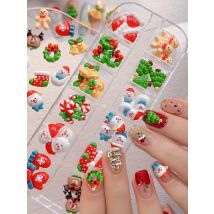 12 Grids Kawaii Christmas Nail Accessories 3D Resin  Santa Claus Pine Snowman Reindeer Nail Charms Xmas New Year Nail Decoration
