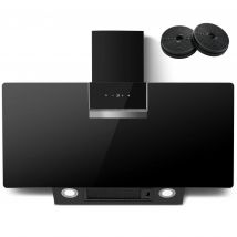 Campana extractora montada en la pared de 90 cm 800 m3/h A+++ Control táctil LED, vidrio negro - opción de recirculación/escape