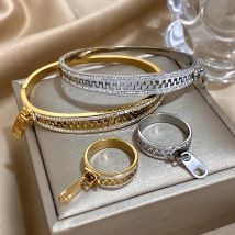 Greatera Reißverschluss, kubischer Zirkon, gefüllt, glitzernde Schnalle, Armband, Ring für Männer, Persönlichkeitsdesign, Edelstahl, Damenschmuck