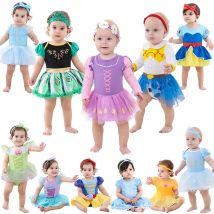 Fancy Fairy Baby Pagliaccetto Elsa Ariel Belle Rapunzel Costume da principessa 1 anno Compleanno Tutu Abito Fascia in pizzo Battesimo Battesimo