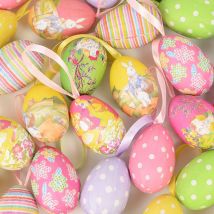 12 pezzi di uova di Pasqua in schiuma, decorazioni per feste di buona Pasqua per la casa, coniglietto colorato, uovo di uccello, ornamento appeso, artigianato fai da te, regali per bambini