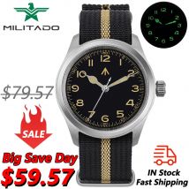 Militado ML08 38mm Quartz Watch VH31 Movement Double Domed Sapphire Crystal Wristwatch Super C3 Green Luminous Vintage Watches