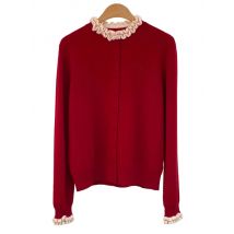 New Hot Sale Sweater Cardigans 2025 Autumn Winter Knitwear Women Pleated Ruffle Collar Long Sleeve Blue Grey Red Wool Cardigan