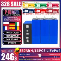 10000+ cykli 3.2V 360Ah Lifepo4 Bateria klasy A litowo-żelazowo-fosforanowy Akumulator do ładowania DIY 12V 24V 48V odpowiedni do domowego magazynowania energii słonecznej RV Kemping, inwentaryzacja