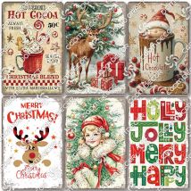 Frohe Weihnachten Hot Cocoa Chocolate Poster Blechschilder Retro Elch Weihnachtsmann Kekse Metallplatte Café Küche Home Decor Geschenk