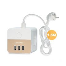 EU-Würfel-Verlängerung kabel Steckdose Steckdosen leiste mit mehreren Steckdosen, 3 Steckdosen und 3 USB mit Schalter 1,5 m Kabel für das Home Office