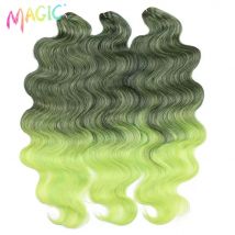 Magic Hair Body Wave Crochet Hair 24 Inch Soft Long Synthetic Hair Braids Ponytail Extensions Ombre Blue Green Hair Extensions