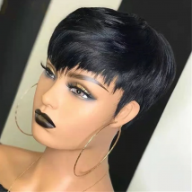 Phashion Pixie Cut Echthaar-Perücken mit Pony, kurze gerade Bob-Perücke, brasilianisches Remy, günstig, leimlos, maschinell hergestellt für schwarze Frauen