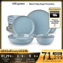 VANCASSO NYMPH Set di stoviglie in smalto ceramico da 16/32 pezzi con cena/Dessert/piatto da minestra/ciotola per 4/8 persone 4 colori opzionali