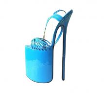 Himmelblaue Kreuz gebundene hohle Sandalen wasserdichtes Lack leder 30cm Stiletto High Heel Schnalle Damenschuhe 2024 Sommer Para Mujere