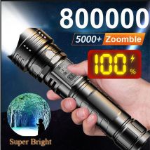 LED-Taschenlampe, superhell, wiederaufladbar, tragbar, Ultra-Power-Taschenlampe, einziehbares digitales Zoom-Handlicht für Camping