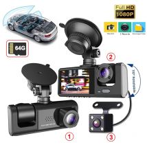 3 Kanal Dash Cam für Autos Kamera HD 1080p Video recorder Dashcam DVR Black Box Dual Lens DVR mit Rückfahr kamera für Fahrzeug