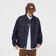 Original Farbe Denim Jacke männer Japanische Streetwear AMEKAJI Mode Vintage Lose Beiläufige Denim Jacke Cowboy Mantel