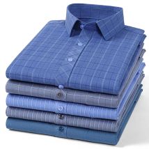 Herren-Business-Hemd aus Bambusfaser, langärmelig, lässig, kariert, gestreift, modisch, Anti-Falten, Knopfleiste, soziale Übergroße S-7XL 5XL