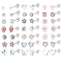 Bobisty 1 Paar hypoallergene Ohrringe mit Schraubverschluss für Damen, 316L Edelstahl, CZ, flache Rückseite, Ohrstecker, Schmuck, Geschenk