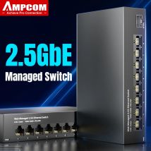 Switch gestito AMPCOM 2.5GbE spina UK, Switch di rete 8 porte 2.5 GBASE-T 10G SFP + Slot Uplink gestione Web QOS VLAN LACP Fanless