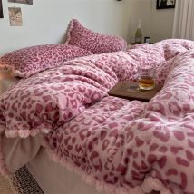 2025 Winter Dicke Warme Luxus Leopard Print Samt Königin Größe Bettwäsche Set Bettbezug Flache/Spannbettlaken Kissenbezüge 4 stücke