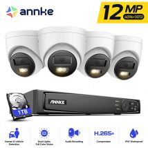 ANNKE Kit di videosorveglianza intelligente a doppia luce da 12 MP Telecamera POE da 4 pezzi con NVR da 12 MP Telecamera Smart Home 8CH NVR Microfono incorporato per esterni