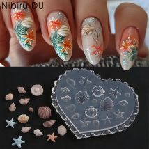 3D Silikon DIY Sommer Nagel Form Vorlage Carving Schablone Werkzeug Meer Shell Seestern Quallen Maniküre Design Nail art Dekorationen