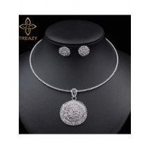 TREAZY Bridal Wedding Prom Crystal Jewelry Set Rhinestone Circle Pendant Choker Necklace Earrings Set Women African Jewelry Sets
