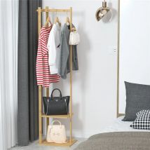 Porta abiti in bambù, porta abiti con ripiani a 2 livelli, porta abiti in legno, appendiabiti, organizer per abiti