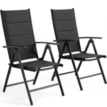 Sedia da giardino pieghevole in alluminio, schienale lounge 7 impostazioni regolabili, con braccioli, sedie da esterno resistenti alle intemperie nere, grigie