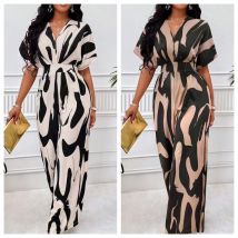 Mode weit Bein Overall Frau Sommer elegante kurz ärmel ige hohe Taille V-Ausschnitt Ganzkörper bedruckte Fledermaus Ärmel Sprung anzüge