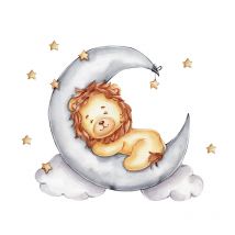 Cartoon Gold Lion Sleeping on the Moon Good Night Wall Stickers for Kids Room Baby Nurery Room Decoration Art Wall Decals Murals
