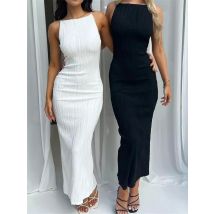 Sexy Women Long Dress Ruched Sleeveless Slim Solid Summer Party Back Split Dress Clubwear Female Vestido Outfits