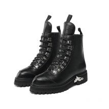 Winter Genuine Leather Women's Thick Bottom Lacing Chelsea Short Boots Real Wool Warm Snow Boots Western Cowboy Motorcycle Boots