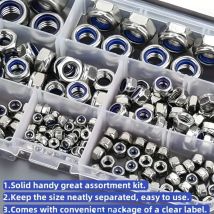 230pcs 304 Stainless Steel Metric Locking Nut Kit, Hex Locking Nylon Insert Nuts for M3 M4 M5 M6 M8, Durable Metal Fasteners, Se