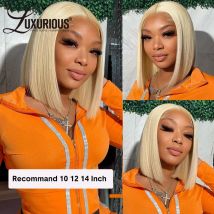 Luxuriöse 613 blonde Bob Perücke Spitze vorne Echthaar Perücken vor gezupft kurze gerade transparente 13x4 Spitze frontale Echthaar Perücke