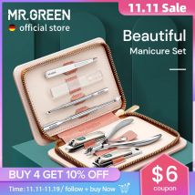 MR.GREEN Set manicure Set pedicure Tagliaunghie Strumenti Forbici per unghie professionali in acciaio inossidabile Kit custodia da viaggio 7in1