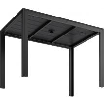 Tavolo da giardino per esterni con foro per ombrellone Tavolo da pranzo con struttura in metallo in alluminio Tavolo da pranzo rettangolare resistente alle intemperie, balcone