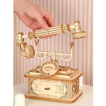 Creative Retro Telephone 3D Wooden Puzzle for Adults Tabletop Model Kits Decoration and Gift for Christmas Birthday