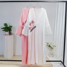 Islamische Kleidung Stickerei Langarm Kaftan Muslim Open Front Abayas Maxi Länge Ramadan Gebets kleid Muslim Jilbabs Kaftans