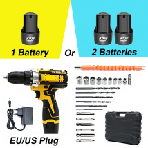 Lithium-Bohrmaschine, elektrischer Schraubendreher, Handbohrmaschine, Elektrowerkzeug-Set, multifunktionale Zubehörbox, 1 oder 2 Batterien
