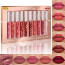 Cakaila 10 teile/satz nackt lip gloss matt samt lippenstift wasserdicht langlebige flüssige lippenstift frauen feuchte lippen tönung