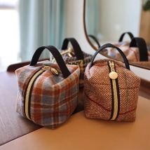 Geometrische Würfeltasche, Metall-Reißverschlussgriff, Stoff, gebürstet, kreativer Twill, quadratisches Wellenmuster, Aufbewahrungstasche, kleine Kosmetiktasche