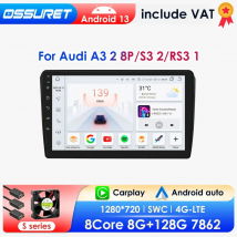Radio con GPS para coche, reproductor Multimedia con Android 13, 2DIN, Carplay inalámbrico, cámara 2006, para Audi A3 2 8P S3 2 RS3 1 2013-360