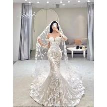 BOHO neue Langarm Hochzeit Kleid Für Frauen Robe Stil Backless Meerjungfrau Spitze Blumen Gericht Zug Braut Kleid Vestido De Noiva