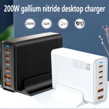 200 W USB C Schnellladegerät 5-Port-Ladestation Block Hub Laptop-Ladegerät Netzteil kompatibel mit MacBook Pro/Air iPad Pro